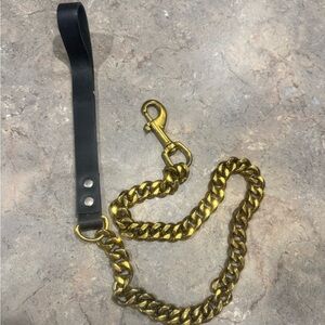 Gold Chain with Black Leather Strap
